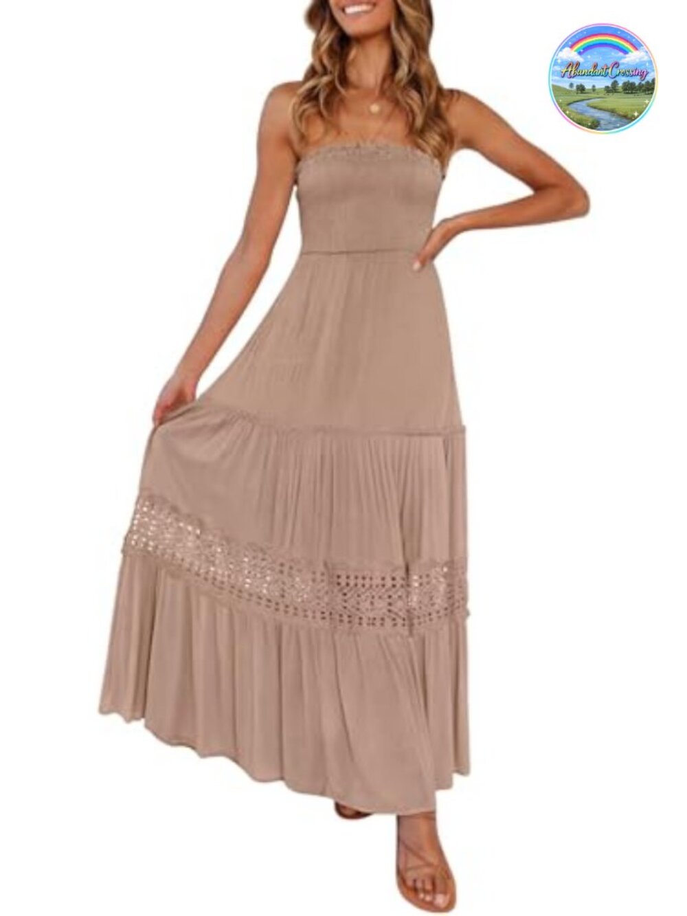 Strapless Boho Maxi Dress Backless Ruffled Sleeveless Rayon